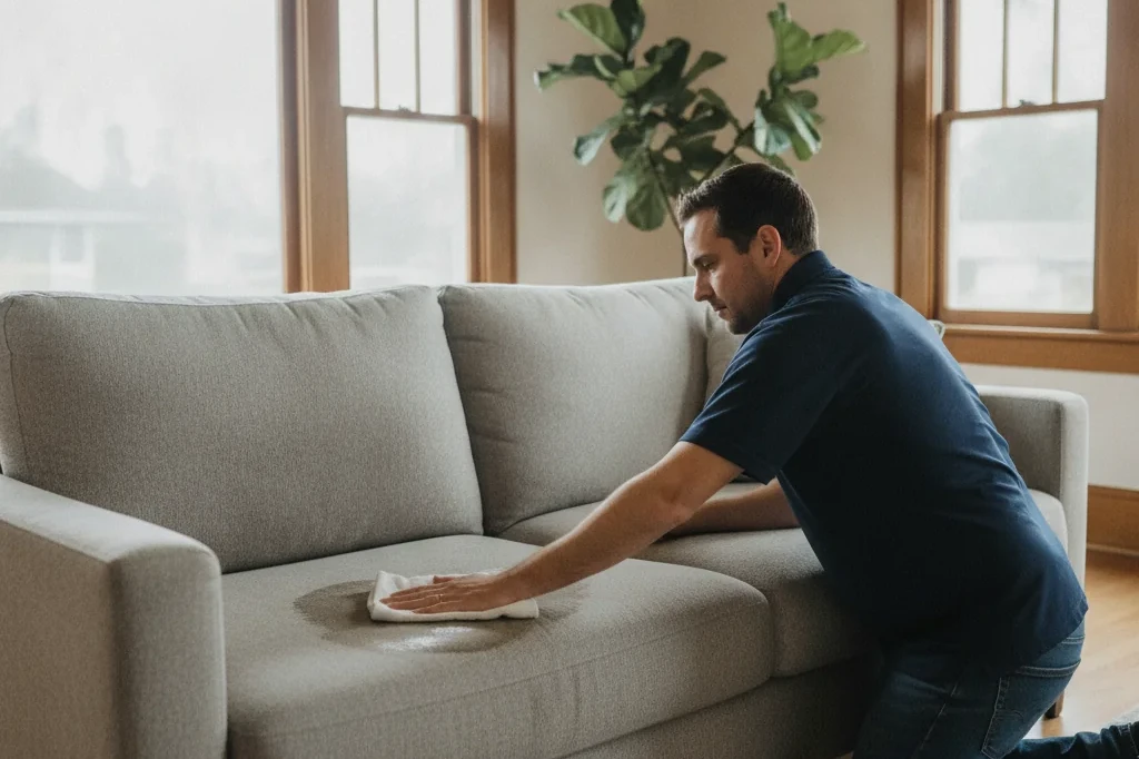 Upholstery Cleaning Oakland deep-cleaning a sofa in an Oakland home
